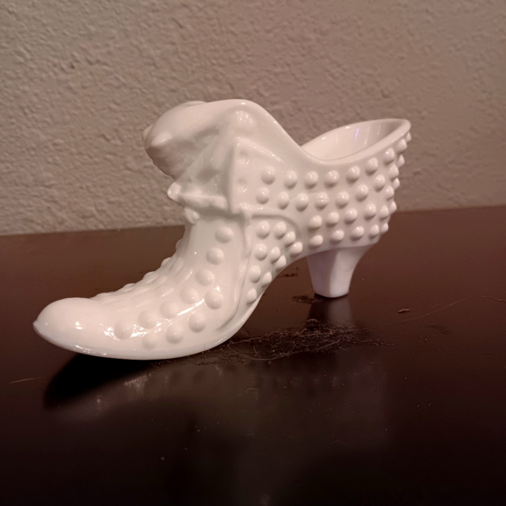 Vintage White Milk Glass Hobnail Shoe